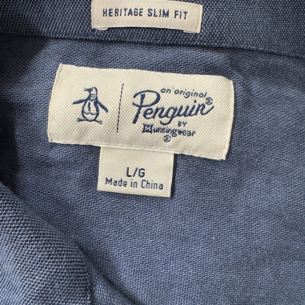 Original Penguin Polo Shirt Men’s Large Heritage Slim Fit Navy Blue - Picture 3 of 3